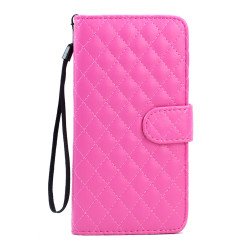 Samsung Galaxy S6 Edge Plus Quilted Flip Leather Wallet Case with Strap (Hot Pink)